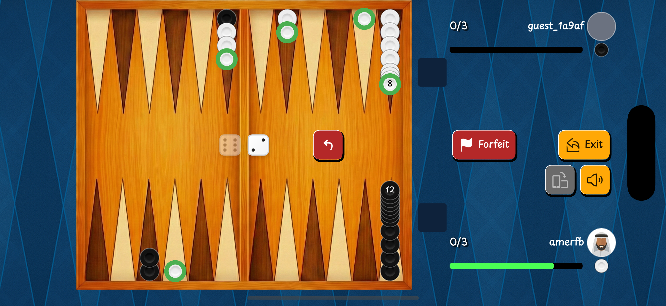 Mahbuse in-game board and dice